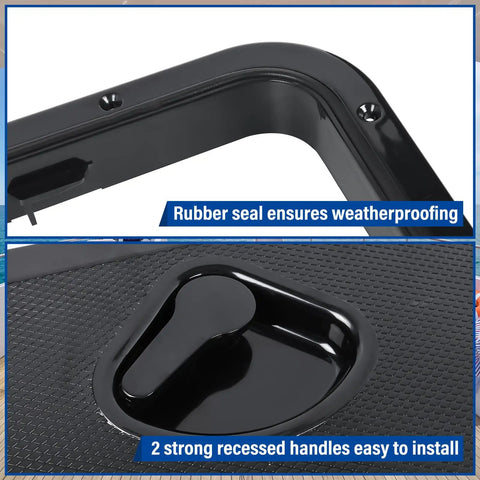 Heavy Duty Boat Hatch Cover Built Like A Tank With Premium Abs Plastic For Tight Deck Access features a rubber seal and recessed handles.