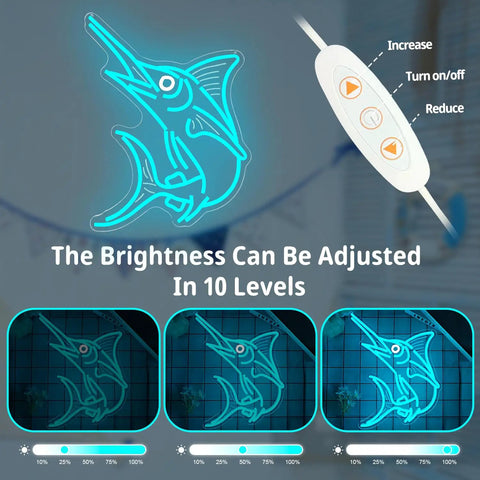 Blue Marlin Neon Sign Dimmable Led Wall Light For Home Decor Ocean Theme Coastal Wall Art USB Powered Dimmer Switch