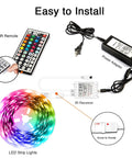 25 Foot RGB LED Strip Lights Kit With 44 Key Remote And 12V Power Supply Color Changing Vibe Lighting components overview.
