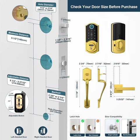 Smooth Operator Smart Lock For Front Doors With Integrated Handle Featuring Quick Fingerprint Unlock Smartphone App Bluetooth Control Alexa Compatibility And Classic Gold Finish For Tight Security And Dead Simple Install