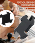 Four-blade T-sole clearing knife in close-up with woodworking tools in background, designed for industrial applications.