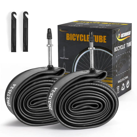 Two Pack 29 Inch Bike Tube With 48mm Presta Valve Fits 29 x 2.125 To 2.4 MTB Tires Butyl Rubber Inner Tube Plus Two Tire Levers