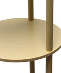 Close-up of the 62.5 Inch Round Modern Shelf Etagere Floor Lamp With USB Ports And Outlet Linen Shade In Soft Light Pink Finish