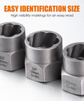 Bolt Extractor Kit For Damaged Rusted Stripped Fasteners, Thirteen Plus One Nut Extractor Socket Set in close-up view