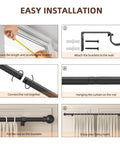 Step-by-step installation of Black Curtain Rod Set With Brackets For Windows 28 To 48 Inches, 5/8 Inch Decorative Heavy Duty Curtain Rod