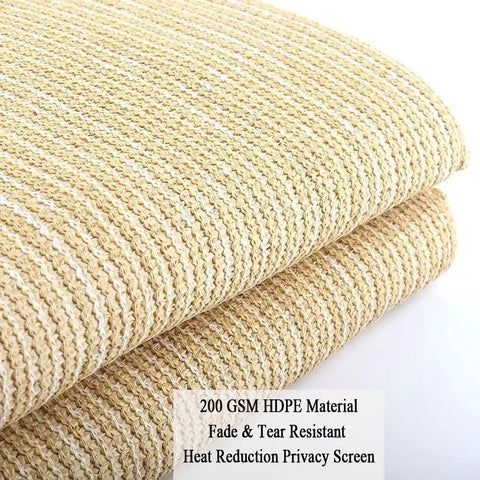 Close-up of 90 Percent UV Blocking Shade Cloth for Patio and Outdoor Spaces 8x20 Ft Pergola Sun Shade Cover in beige, 200 GSM HDPE.