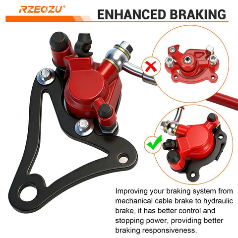 Rear Hydraulic Brake Kit With Caliper Mounting Bracket For Mini Bikes Direct Replacement For Monster Moto 80cc 105cc MMB80 MMB105 GMB100 Coleman RB100 RT100 180mm Disc Rotor Bolt On Upgrade For Safer Street Rides
