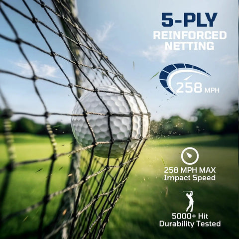 Golf ball impacting Heavy Duty Golf Hitting Net With 3 Sided Protection Cage, 10x8x6ft Reinforced Steel Frame And Target Cloth