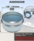 2PCS Heavy Duty Trailer Hub Cap Dust Caps 1.98 Inch Bolt Metal Axle Wheel Bearing Covers, galvanized, showing dimensions