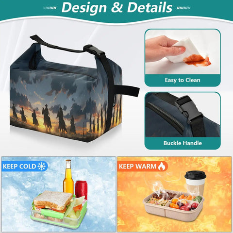 Cowboy Rides A Horse Across The Desert Insulated Lunch Bag with easy-to-clean design, buckle handle, keeps meals cold or warm