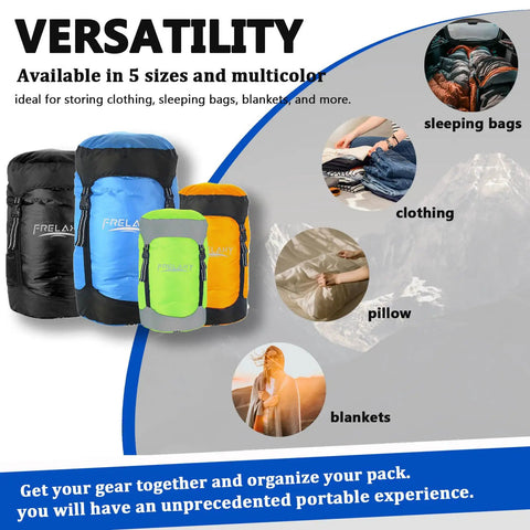 Ultralight Compression Sack For Sleeping Bags 11L 18L 30L 45L, Water Resistant And Space Saving Stuff Sack in multi colors
