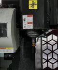 Heavy Duty Chip Removal Fan For End Mill Machines visible in CNC setup, black shank and machine control interface