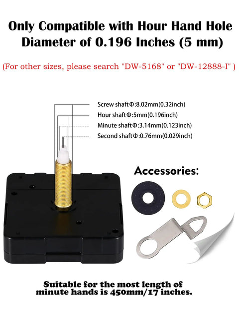 DIY Clock Repair Kit With 28mm Shaft Quartz Movement High Torque Battery Operated Silent Sweeping Mechanism Easy Fix For Wall Clocks Includes Metal Hanger Rubber Pad Washer And Hex Nut For Quick Setup image showing shaft dimensions and accessories.