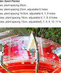 Hand Push Roller Seeder With Fertilizer Spreader, 12 hole seed tray, adjustable settings, close-up view of seed placement mechanism