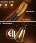 Commercial grade wiring and ETL certified ST38 bulb for 100Ft Outdoor String Lights Waterproof Patio Lighting With Clear Shatterproof ST38 Vintage Edison Bulbs Connectable Outdoor Hanging Lights For Backyard Porch Deck Balcony Garden 2700K Warm White No Remote Control Needed