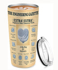 20 Oz Insulated Tumbler With Newspaper Inspired Blueprint And Circuit Design Stainless Steel Travel Mug Keeps Drinks Hot Ideal Gift For Engineers Students Graduates PEs And EITs Retirement And Appreciation close-up with lid.