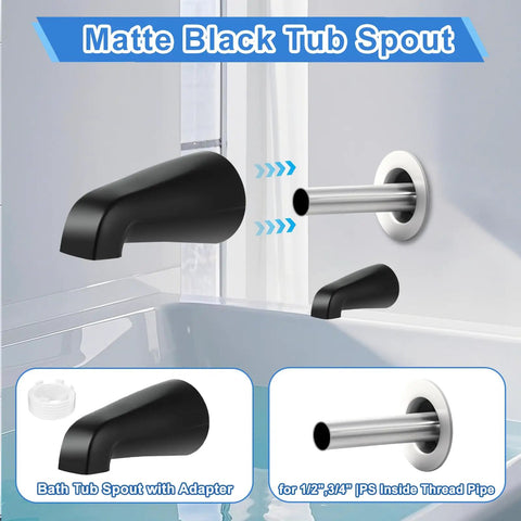 Matte Black Tub Spout And Shower Trim Kit With Three Knobs Including Hot Cold Diverter Easy Install Fits Half Inch Male Thread And Three Quarter Inch IPS Inside Thread Compatible With Verve Tub Shower Faucets Upgrade Your Bath