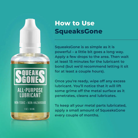 Multi Purpose Penetrating Oil 2oz No More Squeaks On Door Hinges, Sewing Machines, Gym Equipment bottle with instructions