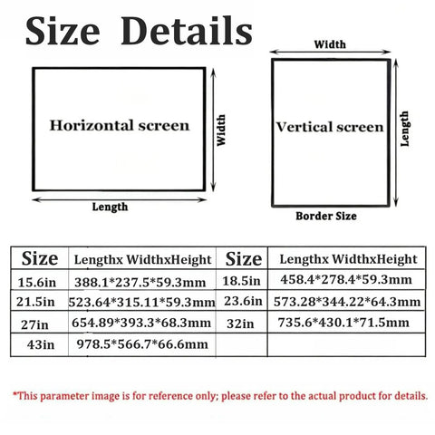 Size dimensions for Next Level Digital Signage Media Player Lcd Monitor showing horizontal and vertical layouts.