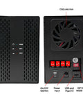 Top Shelf Dual Bay Usb 3.0 External Hard Drive Yields Knockout 44Tb Storage rear view showing cooling fan, USB port and switches.
