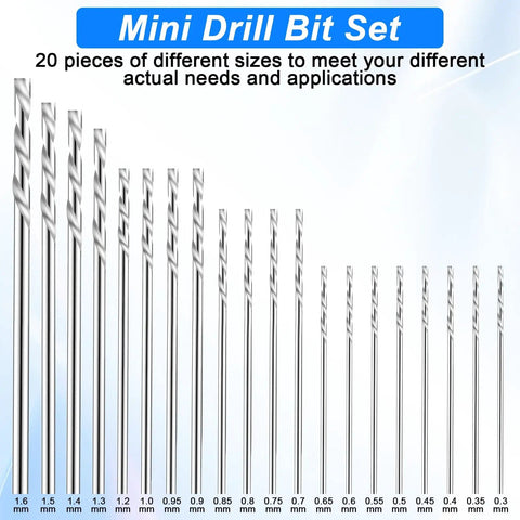 Small Precision Drill Bit Set With 20 Pcs HSS Shank Twist Bits For DIY Projects And Rotary Hand Tools Accessory 0.3 To 1.6 mm