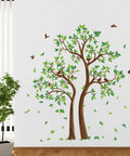 Green Tree Wall Stickers With Flying Leaves And Birds For Bedroom And Living Room TV Background Decor Waterproof And Easy To Peel
