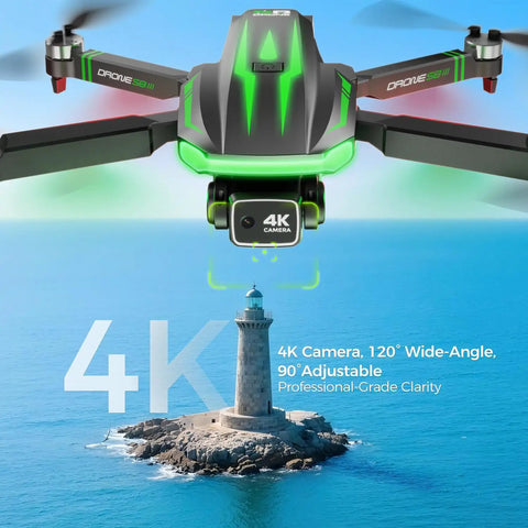 GPS Drones With EIS 4K Camera for Adults and Kids, showing drone hovering over lighthouse with 120° camera view.