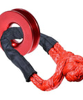 Ultra Tough 41000 Pound Recovery Ring Crafted From Aircraft Grade Aluminum with Synthetic Rope and Soft Shackle in red color