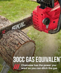 No Fuss 40v Cordless Chainsaw With Brushless Motor And Auto Lubrication Features Tool Free Adjustment Comes Loaded Up With Rapid Charge Battery cutting through log