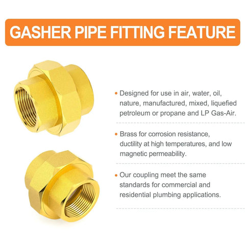 Brass Union Pipe Fitting 1-1/2 Inch Female Connector For Plumbing, corrosion resistant, adds strength to air, water lines