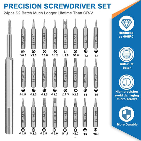 24-In-1 Magnetic Precision Screwdriver Set With Phillips And Flathead Bits For Electronics, PC And Eyeglass Repair