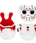 Center Shaft Mallet Putter Head Cover With Hockey Mask Style And Strong Magnetic Closure, Durable Golf Club Protection, white and red design