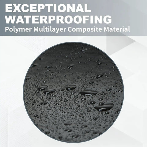 Close-up of Rock Solid Self Adhesive Rubber Roofing Membrane Roll 39 By 164 Feet Waterproof Leak Tape Blocks Leaks Fast with water beads