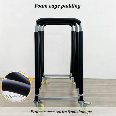Built Like A Tank Heavy Duty Tire Stand With Smooth Rolling Locking Casters Rust Proof Steel Rack featuring foam edge padding for protection.
