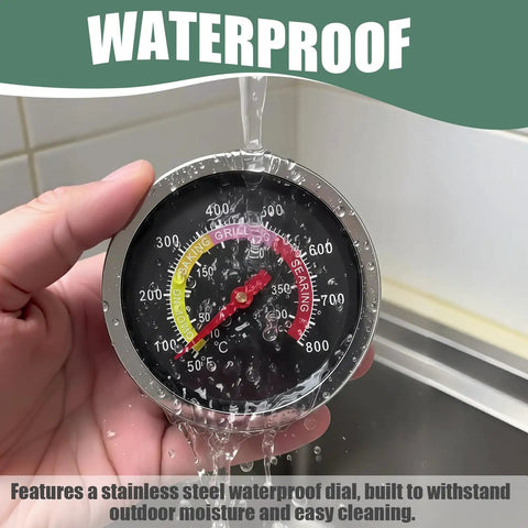 Two Pack 1000F Grill Thermometers With Large Dial Easy Read Temperature Gauges Waterproof display under running water