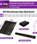 Heavy Duty Weed Barrier Fabric 3 Ft By 50 Ft Woven Ground Cover displayed with folded and rolled fabric, U-shaped pegs.
