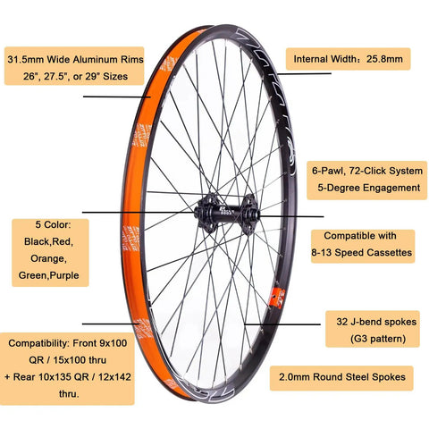All Terrain Mountain Bike Wheelset For 29, 27, And 26 Inch Rims with heavy duty aluminum, 6 pawls, HG XD MS standards, close-up view