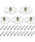 Heavy Duty M8 Tee Nuts 5 Pack With 32 Self Tapping Screws For Plywood And Furniture Assembly Secure Anchor Hold Quick Drop Install Pro Grade Flange Inserts Built Tough, showing five metal tee nuts and screws.