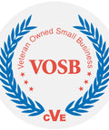 VOSB logo indicating Veteran Owned Small Business, surrounded by blue laurel leaves and stars.