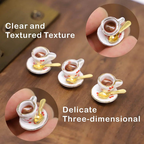 Whimsical Cherries Floral Tea Cup And Coffee Set With Magnetic Hinge Topper For Doors, miniature ceramic view with gold spoon