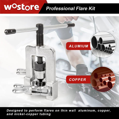 Front view of Wostore Professional Brake Line Flare Kit for aluminum and copper tubing (7 sizes).