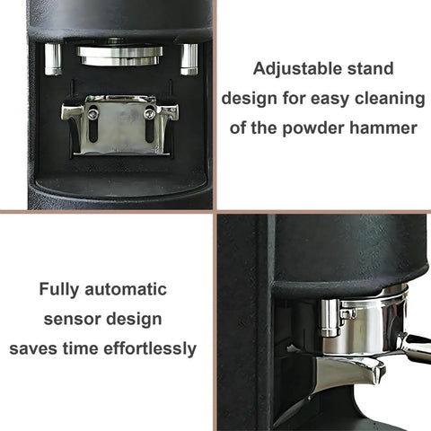 Close-up of Automatic Espresso Tamping Station Featuring Smart Digital Sensors And A Mighty One Thousand Two Hundred Newton Force for easy cleaning design.