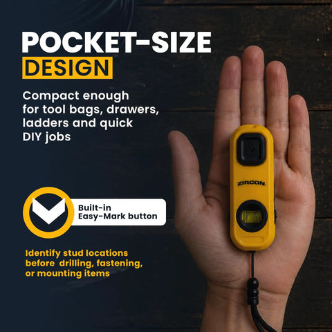 Magnetic Stud Finder With Built In Level And Marker battery-free yellow compact stud finder in hand with easy-mark button