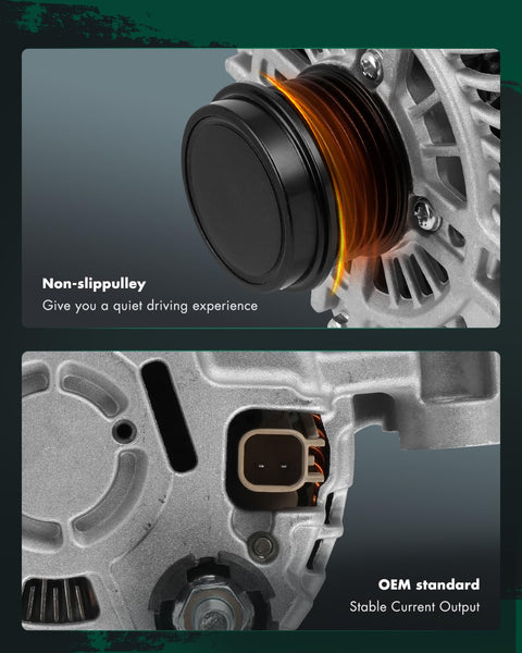 Close-up of Beefed Up Alternator Replacement For 2014 2019 Jeep Cherokee 2017 2022 Compass Renegade with non-slip SD6 pulley