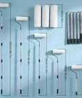 Roll Like A Pro Through Any Room With This Nine Inch Paint Roller Set Featuring Three Dense Microfiber Covers And A Thick 10MM Nap To Load Up On Paint For Smooth Wall And Ceiling Work While Telescoping Handle Saves You Elbow Grease, showing various roller sizes and telescoping handles.
