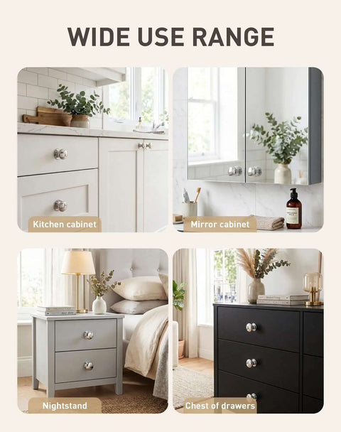 Six Pack Peel And Stick Cabinet Knobs With Adhesive Silver Plastic Drawer Handles for kitchen, mirror cabinet, nightstand, dresser.