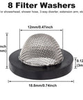 Eight Pack Hose Filter Washers With 60 Mesh Stainless Steel Screens For One Half Inch Garden Hose Connectors And Water Faucets, Black