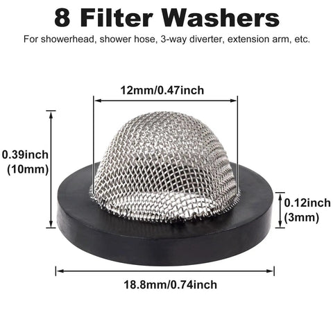 Eight Pack Hose Filter Washers With 60 Mesh Stainless Steel Screens For One Half Inch Garden Hose Connectors And Water Faucets, Black
