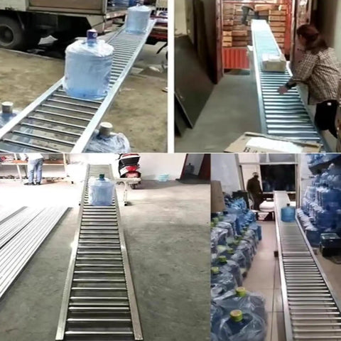 Workhorse Steel Gravity Roller Conveyor For Hassle Free Truck Unloading And Warehouse Hustle, Slick Rolling Cargo Chute With Adjustable Spliceable Track And Rugged Frame