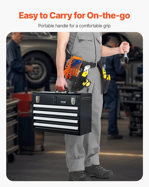 Rock Solid Portable Metal Tool Box With Four Deep Rollout Drawers And Smooth Ball Bearing Slides Secured By A Heavy Duty Lock For Pickup Truck Storage And Weekend Wrenching Projects